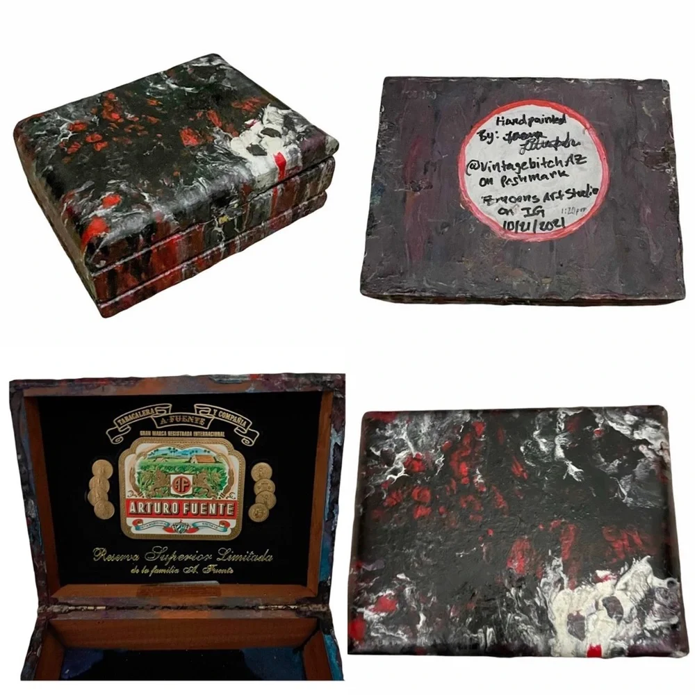 New Artisan Hand Painted By Me Gothic Poured Vintage Cigar Box By Arturo Fuente